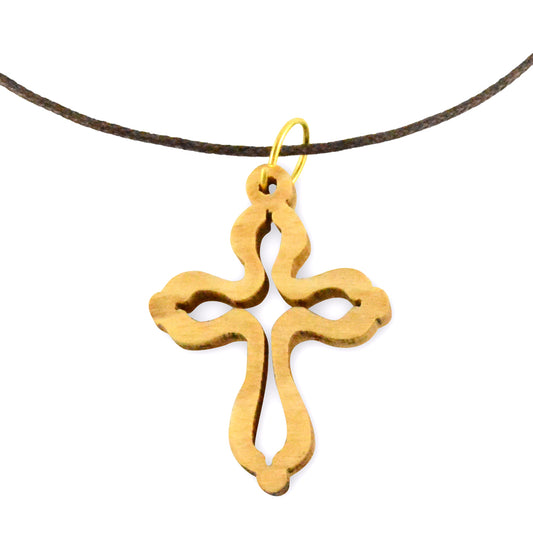 Oriental cross pendant made of olive wood