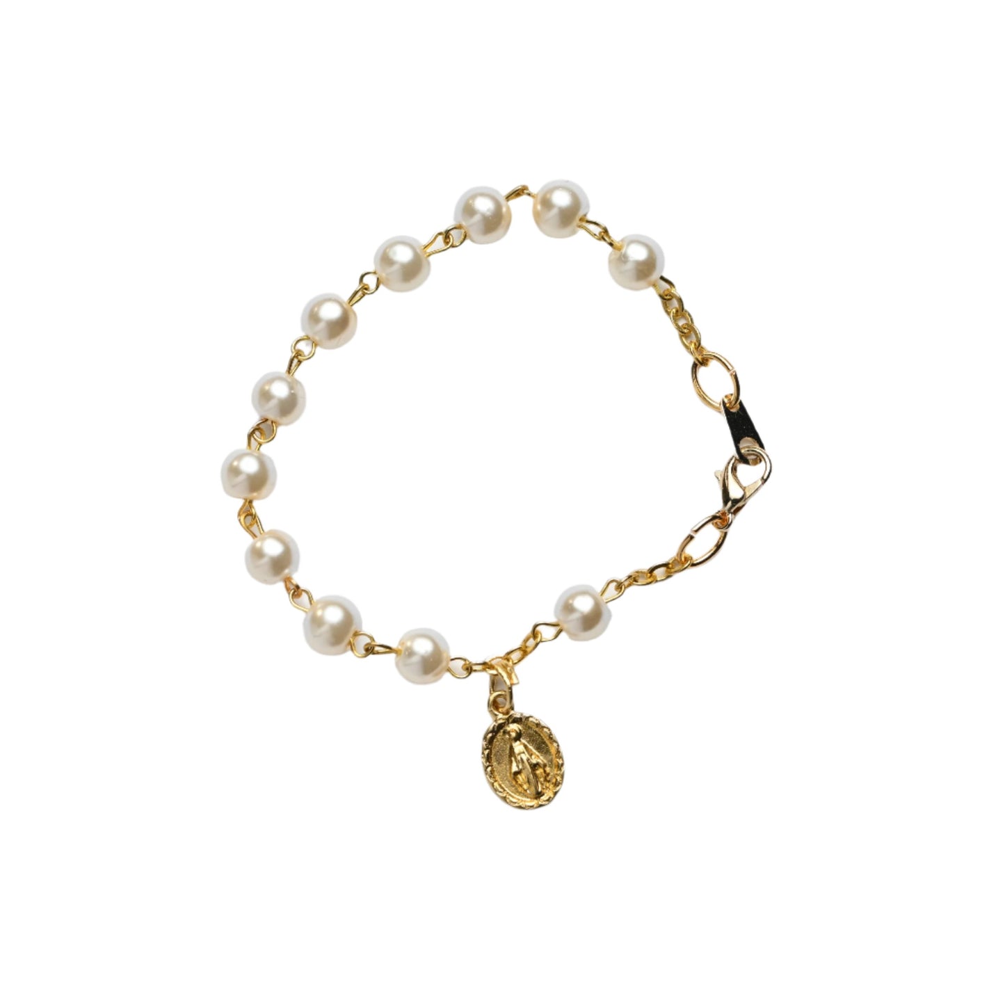 Cream coloured bracelet with medal