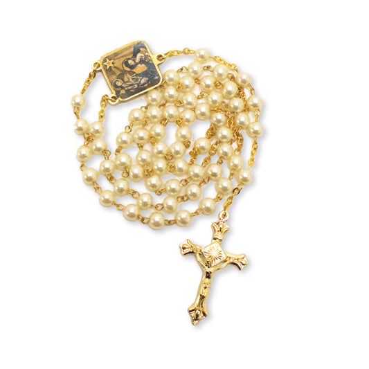 Christmas pearl and gold rosary